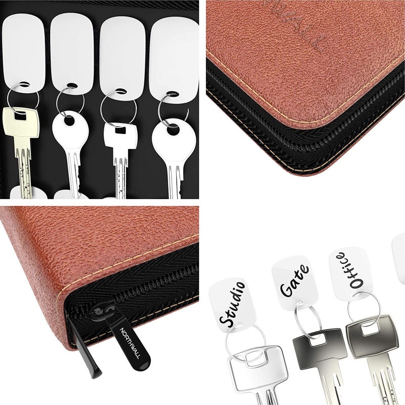 Northwall Leather Key Storage Organizer Case â€“ 48 Tags Zippered Binder for Property, Office, and Car Keys â€“ Portable Landlord Key Organizer for Landlords and Real Estate Professionals (Brown) - Image 2